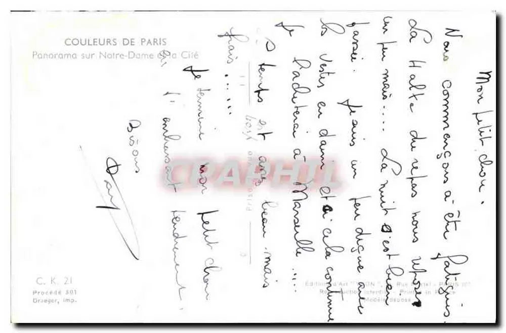 Paris — Panorama sur Notre-Dame et la Cité — Draeger, imp. C.K. 21 - Verso