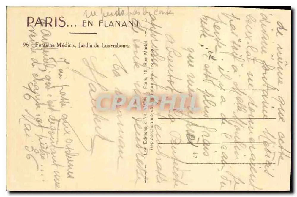 Fontaine Médicis — Jardin du Luxembourg — Éditions d'Art, Paris - Rückseite