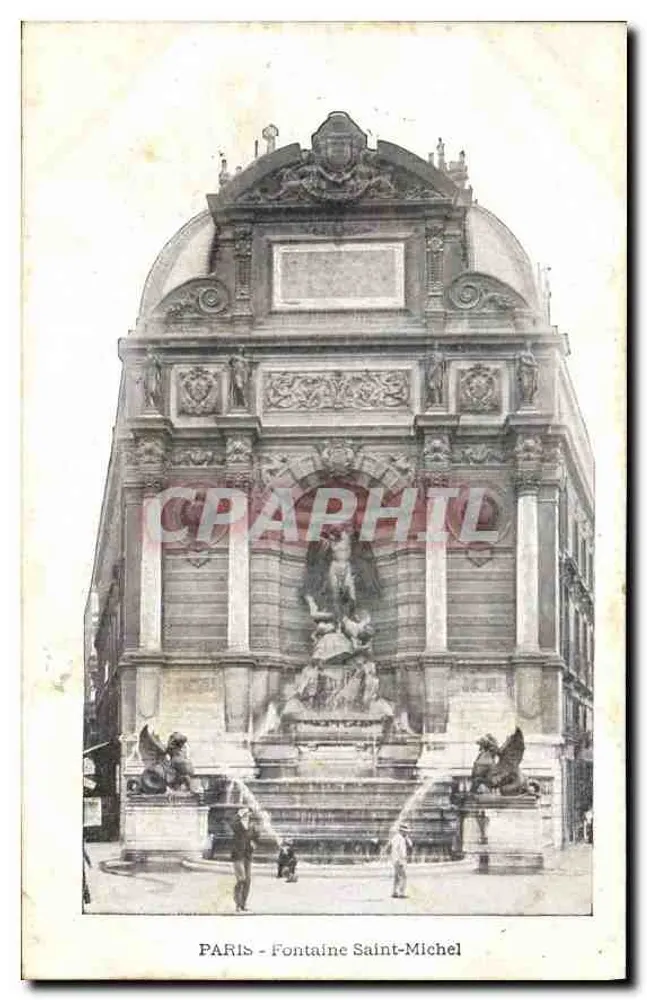 Paris - Fontaine Saint-Michel — vista arquitetônica ornada com esculturas — editor não identificado - Frente