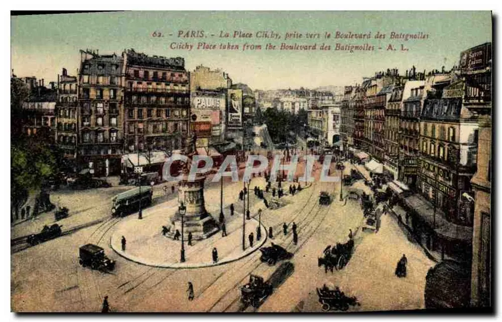 Paris - Ansicht der Place Clichy vom Boulevard des Batignolles - A. L. - Vorderseite