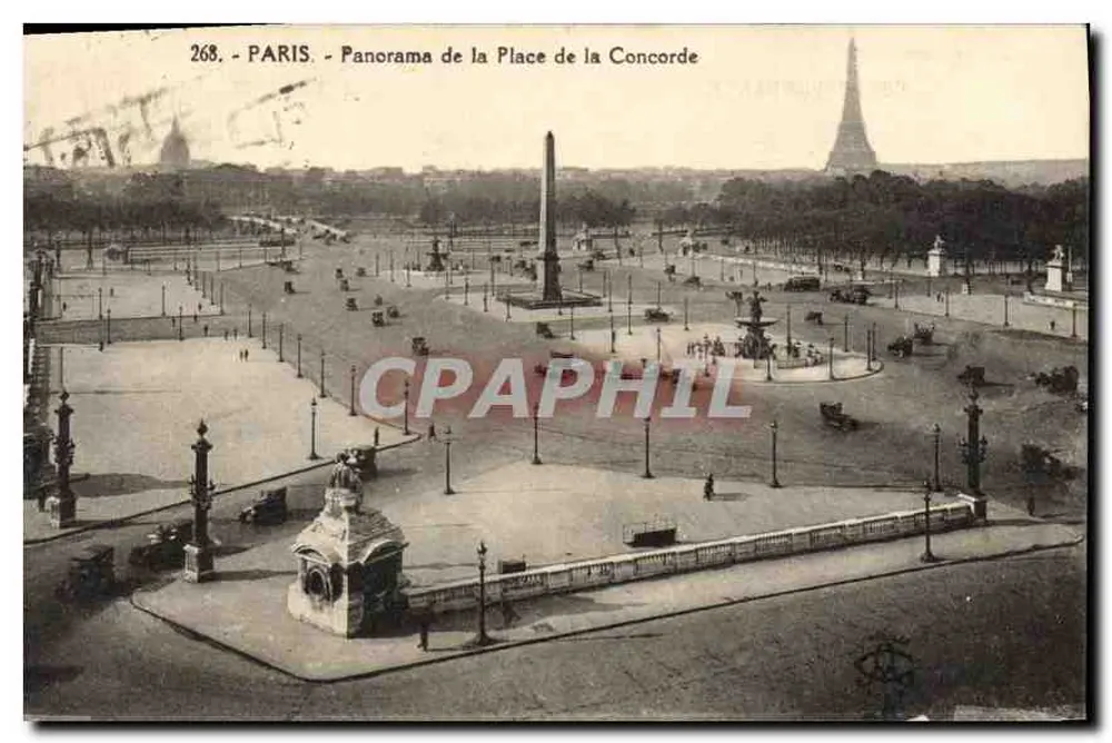 París - Panorama de la Plaza de la Concordia — Tarjeta postal antigua n°268, editor desconocido - Anverso