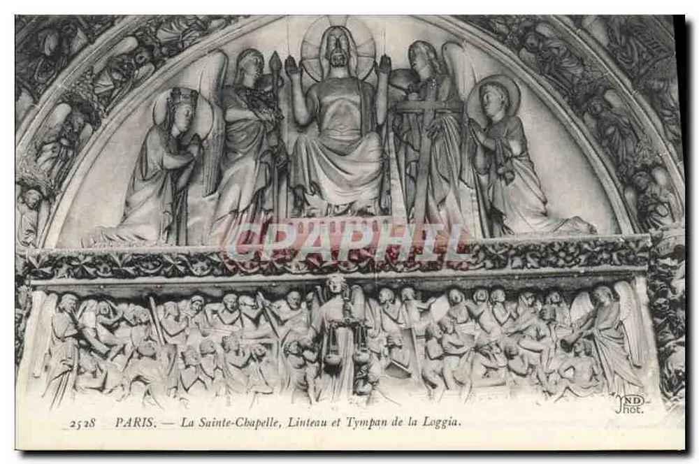 Paris — Sainte-Chapelle, Gesims und Tympanon der Loggia — 2538 - Vorderseite