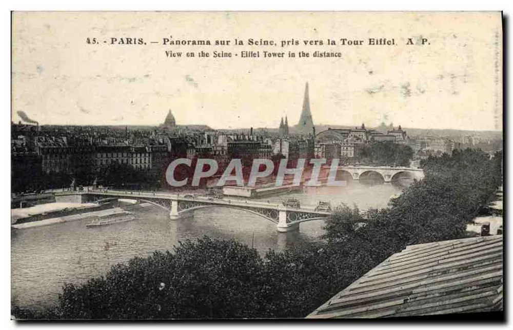 Paris — Panorama über die Seine, aufgenommen in der Nähe der Eiffelturm — A.P. - Vorderseite
