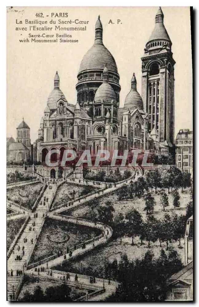 Paris - Die Basilika des Heiligen Herzens mit der monumentalen Treppe — A.P. n°462 - Vorderseite