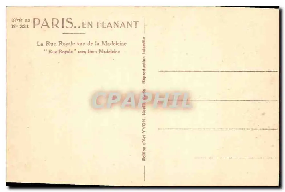 Paris. Spaziergang — Die Rue Royale aus der Sicht der Madeleine — Édition d'Art YVON, Neuilly - Rückseite