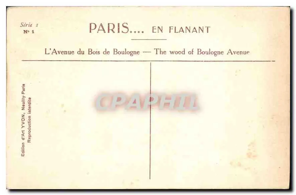 Avenue du Bois de Boulogne — Paris — Spaziergang — Kunstausgabe YVON, Neuilly - Rückseite