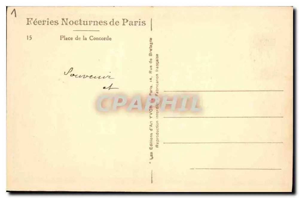Festas noturnas na Place de la Concorde — Edições d'An Yvon, Paris - Verso