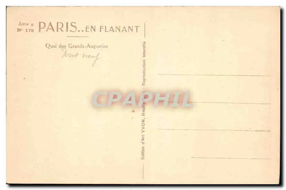 Quai des Grands-Augustins — Paris — Édition YVON, série 9 n°179 - Verso