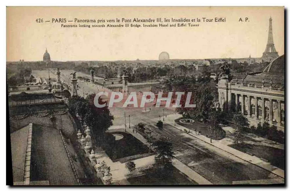 PARIS — Panorama vom Pont Alexandre III, den Invaliden und der Eiffelturm — A.P. n° 426 - Vorderseite