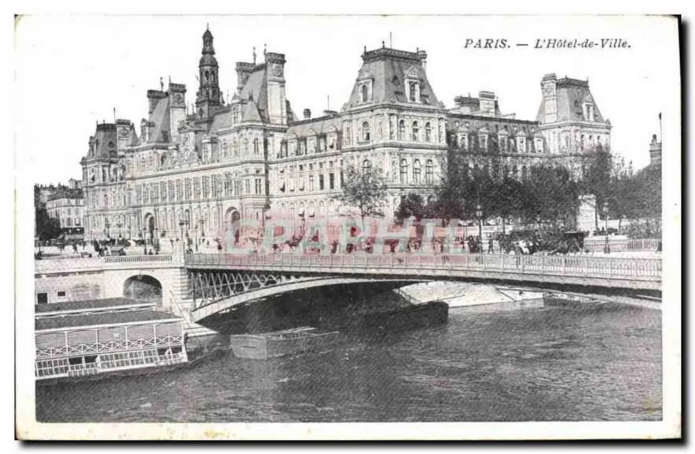 Paris — O Hôtel-de-Ville — vista com o ponte e a Seine - Frente