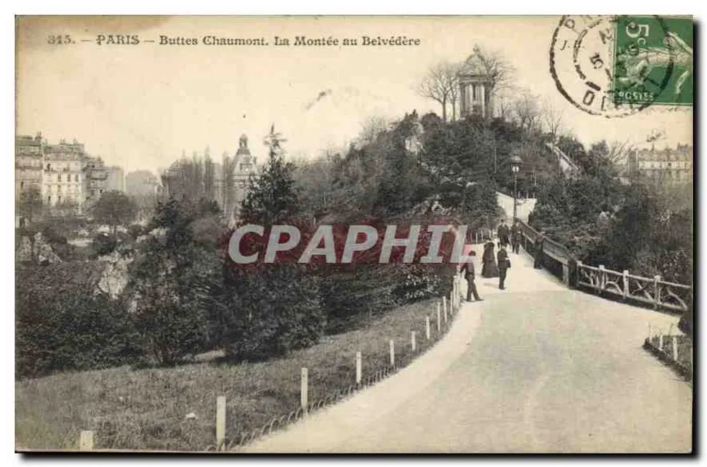 Paris - Buttes Chaumont. Ansicht der Aufstieg zum Belvedere — Verlag nicht sichtbar, Seriennummer 345 - Vorderseite