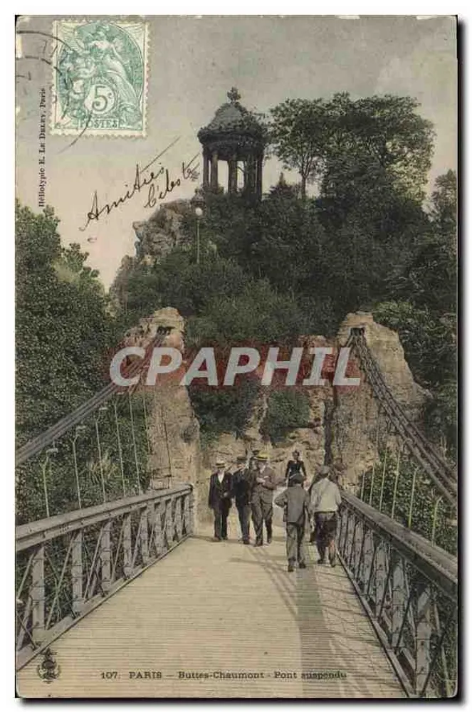 PARIS — Buttes-Chaumont — Pont suspendu — Héliotypie R. Lai Dutary, Toulouse - Frente