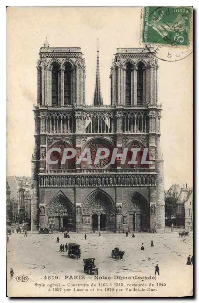 PARIS — Catedral de Notre-Dame (fachada) — Editor E.D. n° 4519 - Frente