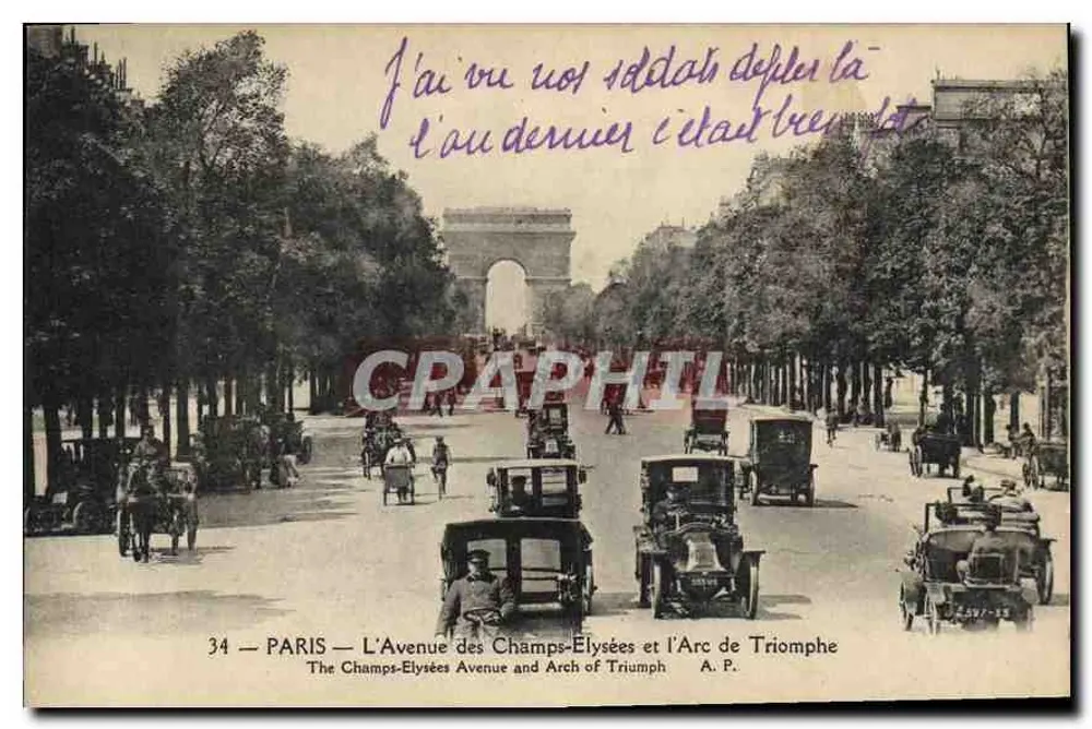 Paris — Avenue des Champs-Élysées und der Arc de Triomphe — A.P. n°34 - Vorderseite