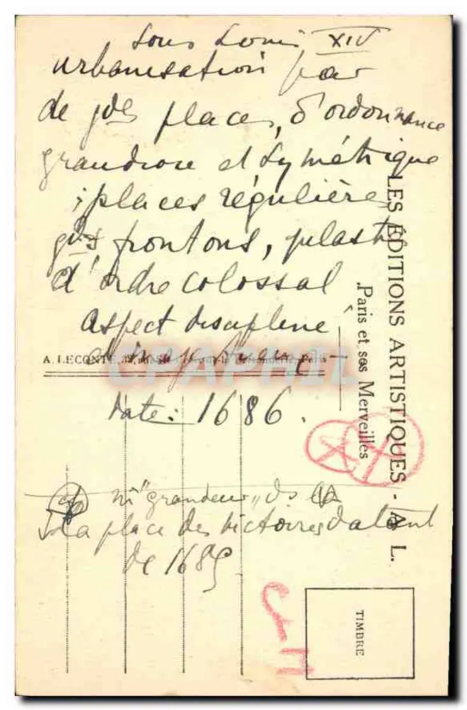 Paris - Place Vendôme - Vendome Square — editor A. Lecente, n° 50 - Verso