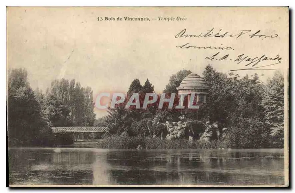 Bois de Vincennes — Templo Grego — Foto Bousset, edit. Paris - Frente