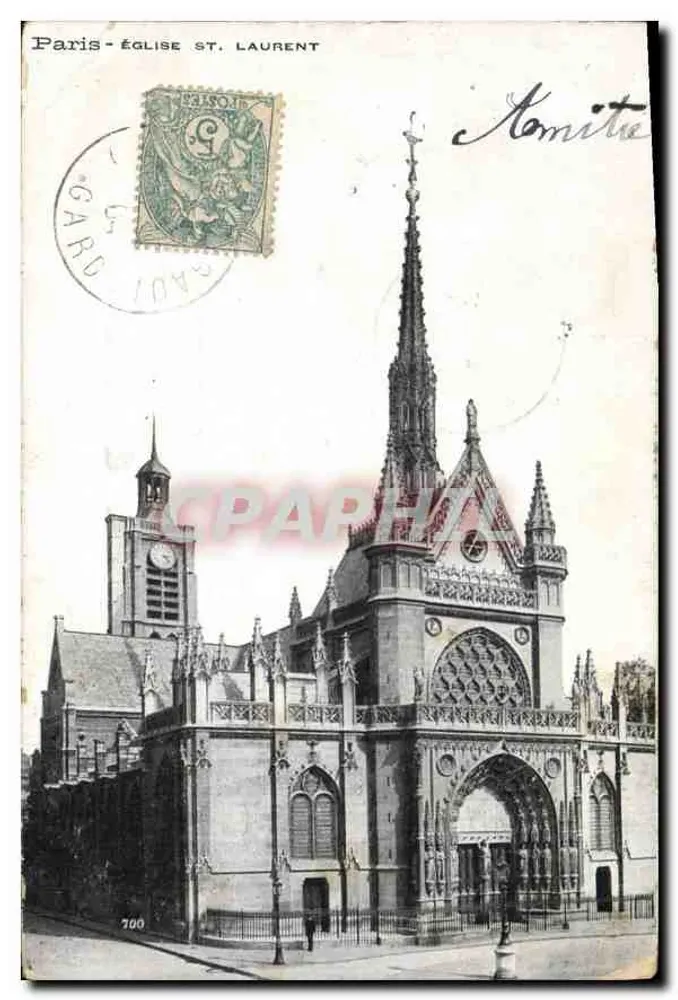 Paris - Igreja de São Lourenço — vista do edifício gótico com seu campanário e portal decorado — editor não identificado, n° 700 - Frente