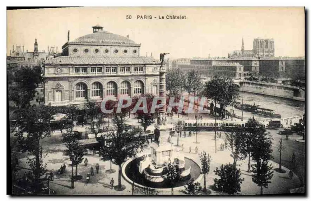 Paris - Le Châtelet — vista da praça com a fonte e a catedral Notre-Dame em segundo plano — editor desconhecido, n° 50 - Frente