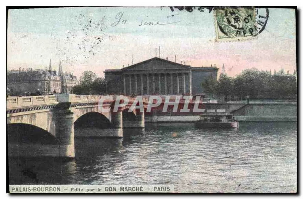 Palácio Bourbon — vista do ponte e da Sena — editado pelo Bon Marché — Paris - Frente