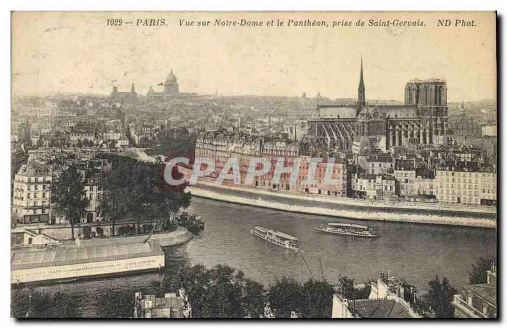 Paris — Ansicht von Notre-Dame und dem Panthéon, aufgenommen von Saint-Gervais — ND Phot. - Vorderseite