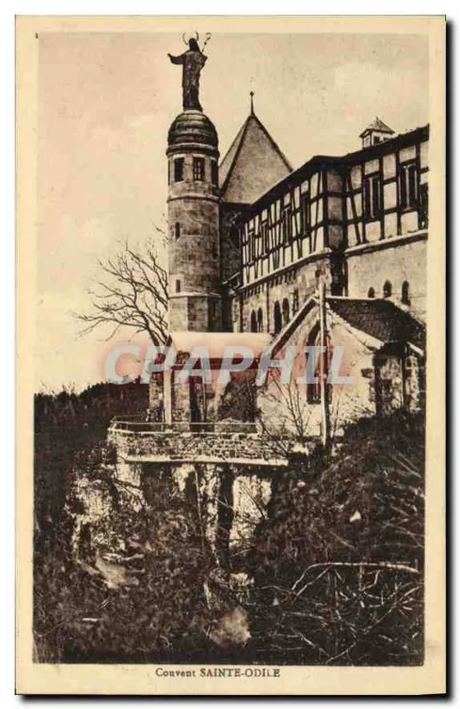 Convento Sainte-Odile — vista do claustro e da estátua — editor Félix Lub, Strasbourg - Frente