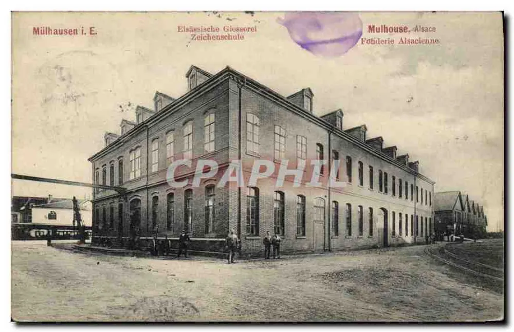 Mulhouse, Elsass — Elegante Fassade der Élssässischen Giosserel Zeichenschule — Verlag J. Kuntz - Vorderseite