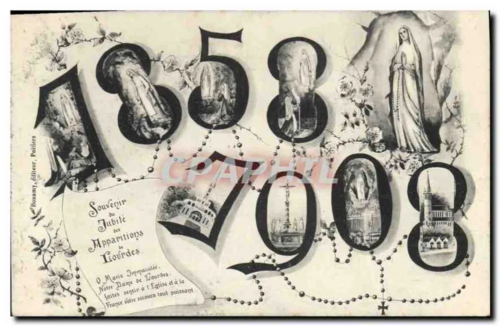 Erscheinungen von Lourdes — Jubiläum 1858-1908 — Verlag Homany, Verleger, Postiers - Vorderseite