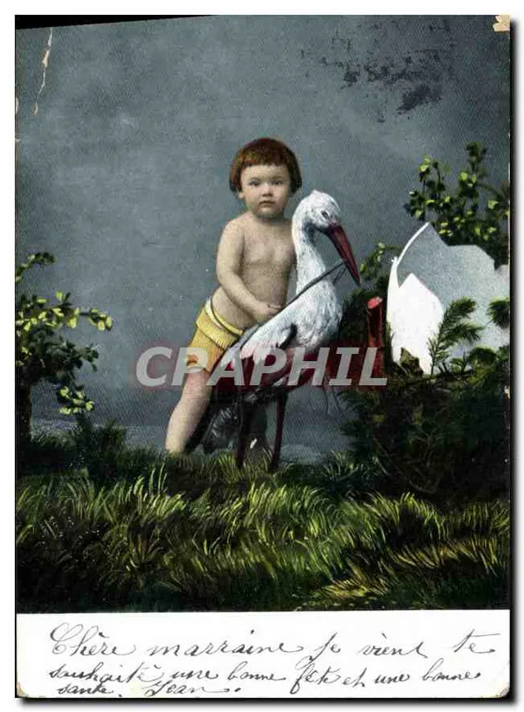 Enfant avec une cigogne — scène de nature — éditeur 'Serie 184' (verso) - Frente