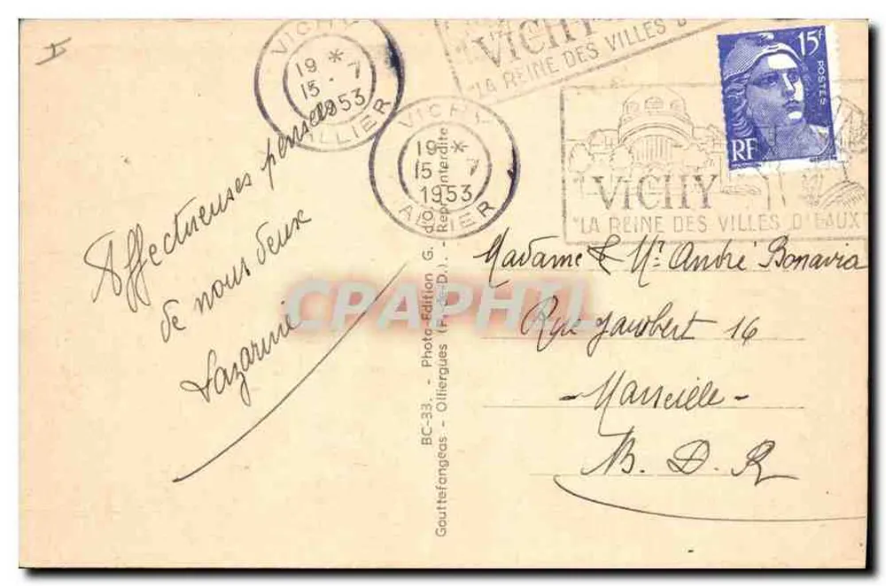 Vichy — La Tour de l'Horloge (XVe siècle) — éditeur Gauthiergues - Olliergues (F-43) n° BC-33 - Rückseite