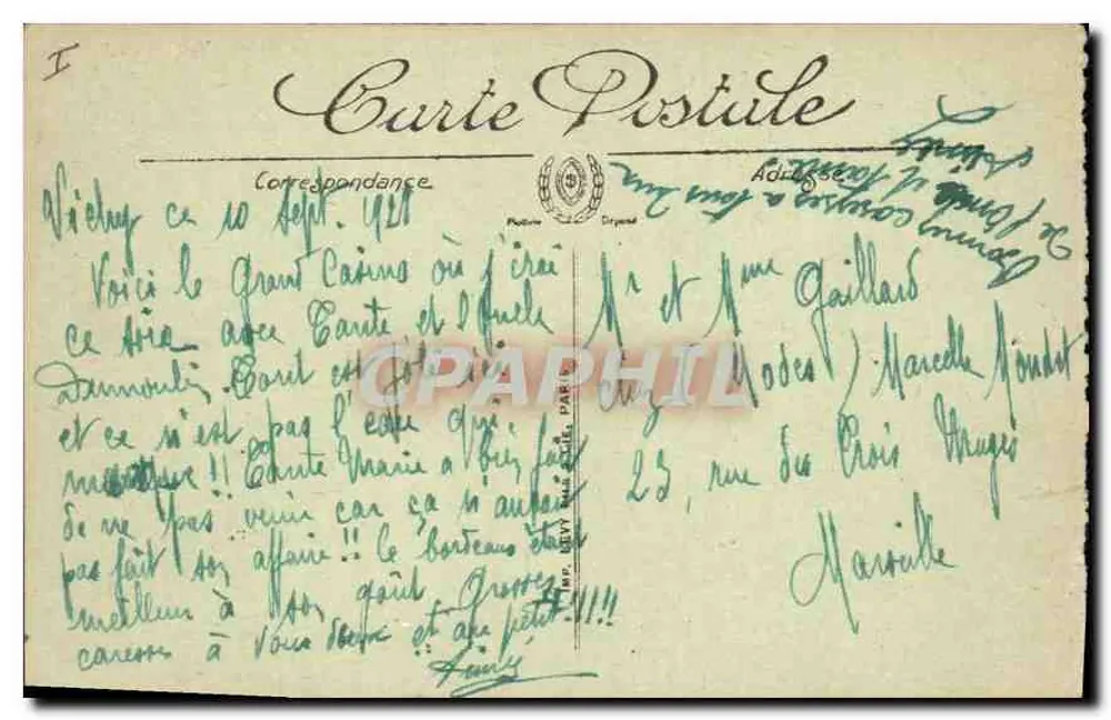 Vichy - O Casino — editor G. Dufour, n° 247 - Verso