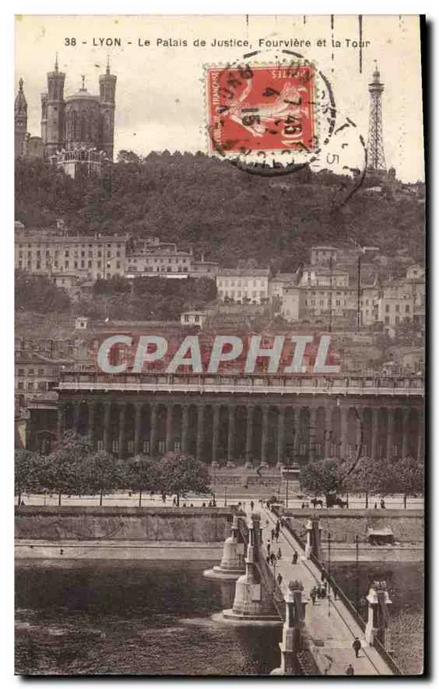 LYON - Das Palast der Justiz, Fourvière und die Turm - Vorderseite