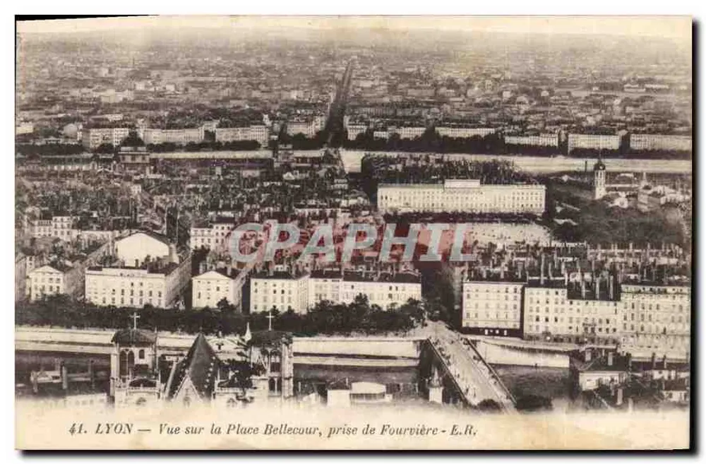 LYON — Ansicht der Place Bellecour von Fourvière — E.R. - Vorderseite