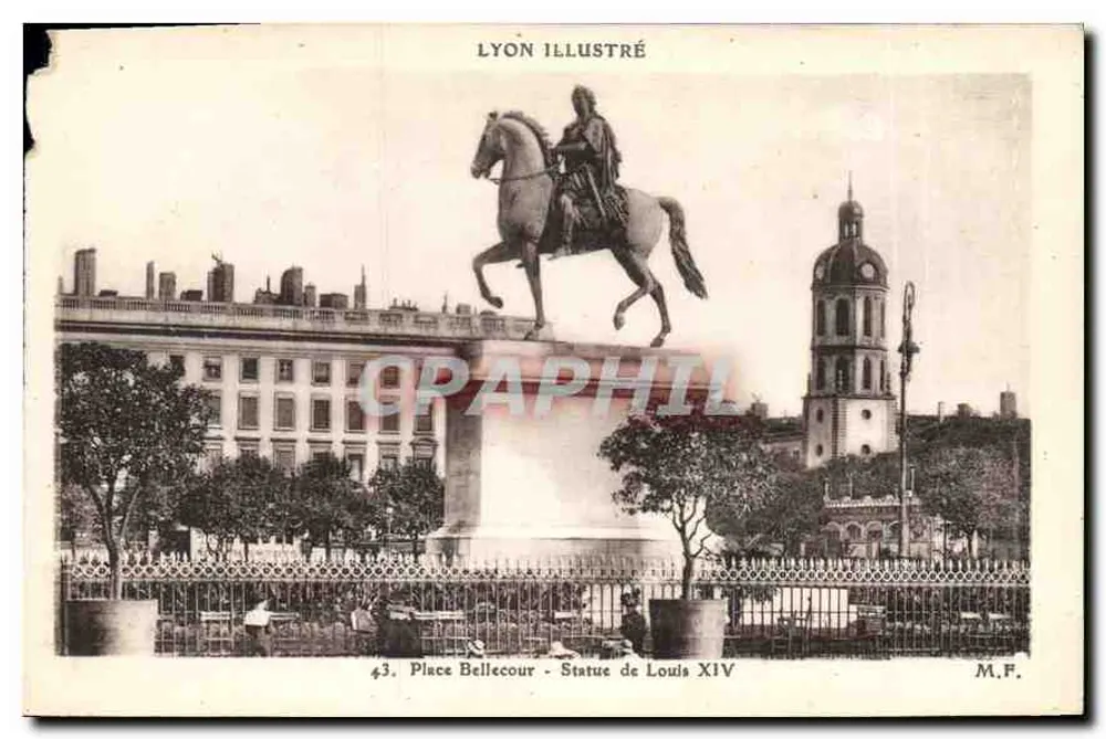 Praça Bellecour - Estátua de Luís XIV — Lyon illustré, n°43, editor M.F. - Frente