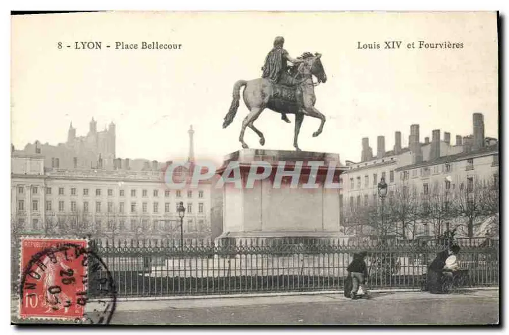 Lyon - Place Bellecour — Statue von Louis XIV und Fourvières — unbekannter Verlag, Nr. 8 - Vorderseite