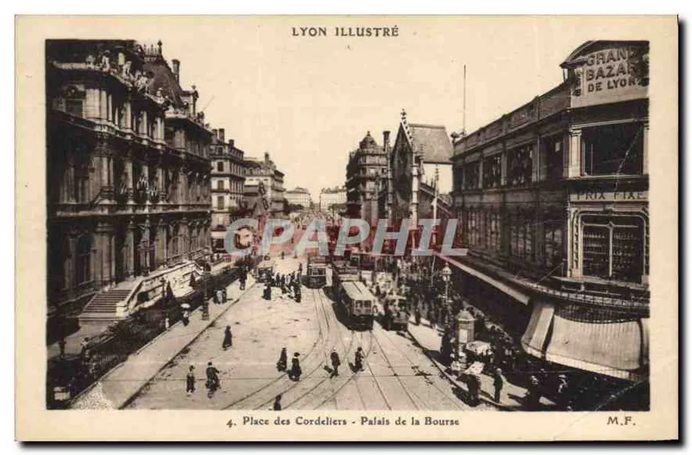 Place des Cordeliers - Palais de la Bourse — Lyon illustré, wydawca M.F., nr 4 - Awers