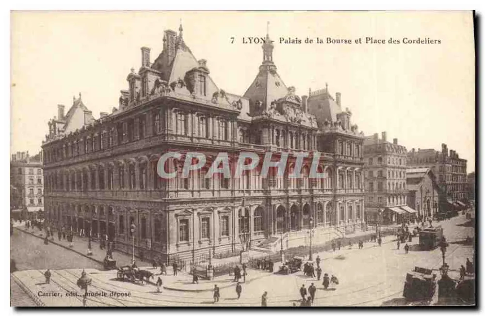 LYON - Palast des Handels und Place des Cordeliers — Carrier, Verlag, Modell angemeldet - Vorderseite