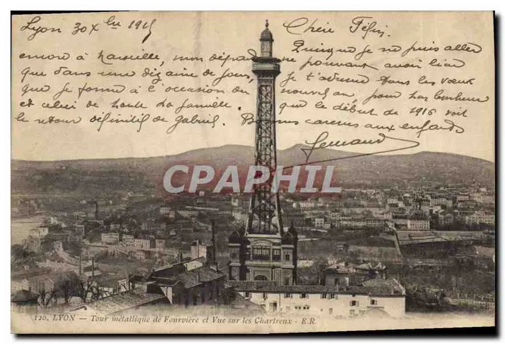 LYON — Metalltürme von Fourrière und Blick auf die Chartreux - E.R. - Vorderseite