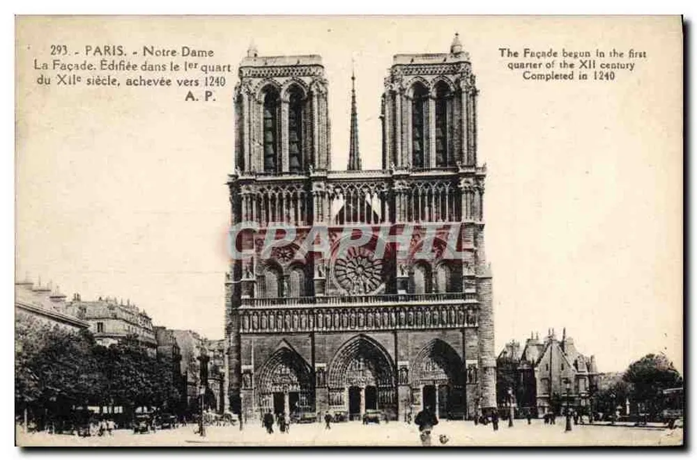 Paris - Notre Dame - Fassade - errichtet im ersten Viertel des 12. Jahrhunderts, fertiggestellt um 1240 - Vorderseite
