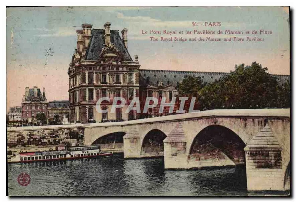 Der Königliche Brücke und die Pavillons von Marsan und Flore — Paris — Imp. phot. de l'Abbé de Paris, Nr. 96 - Vorderseite