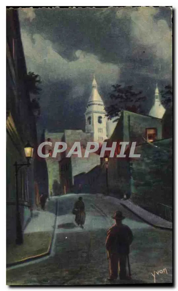 Die Rue Saint-Rustique und der Sacré-Cœur — Die nächtlichen Wunder von Paris — Éditions d'Art Yvon - Vorderseite
