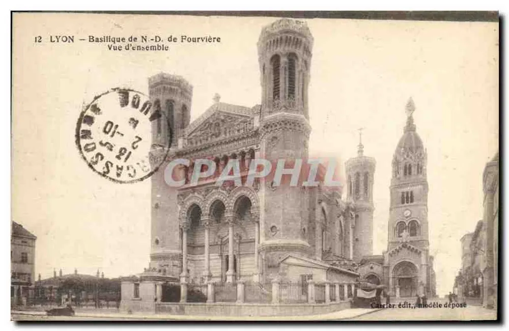 LYON — Bazylika N.-D. de Fourvière — Widok ogólny — Carrier édit., model zarejestrowany - Awers