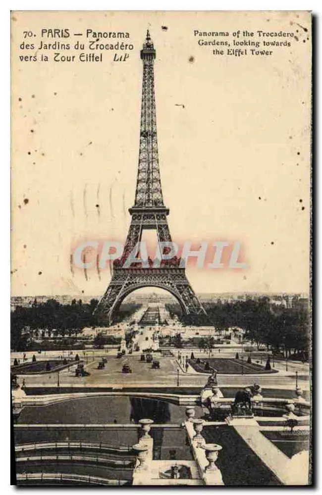 Paris — Panorama der Jardins du Trocadéro in Richtung Eiffelturm — Les Éditions Artistes - Vorderseite