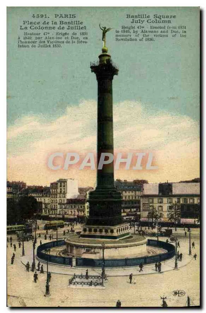Paris — Place de la Bastille, Die Säule von Juli — Verlag B.D. - Vorderseite