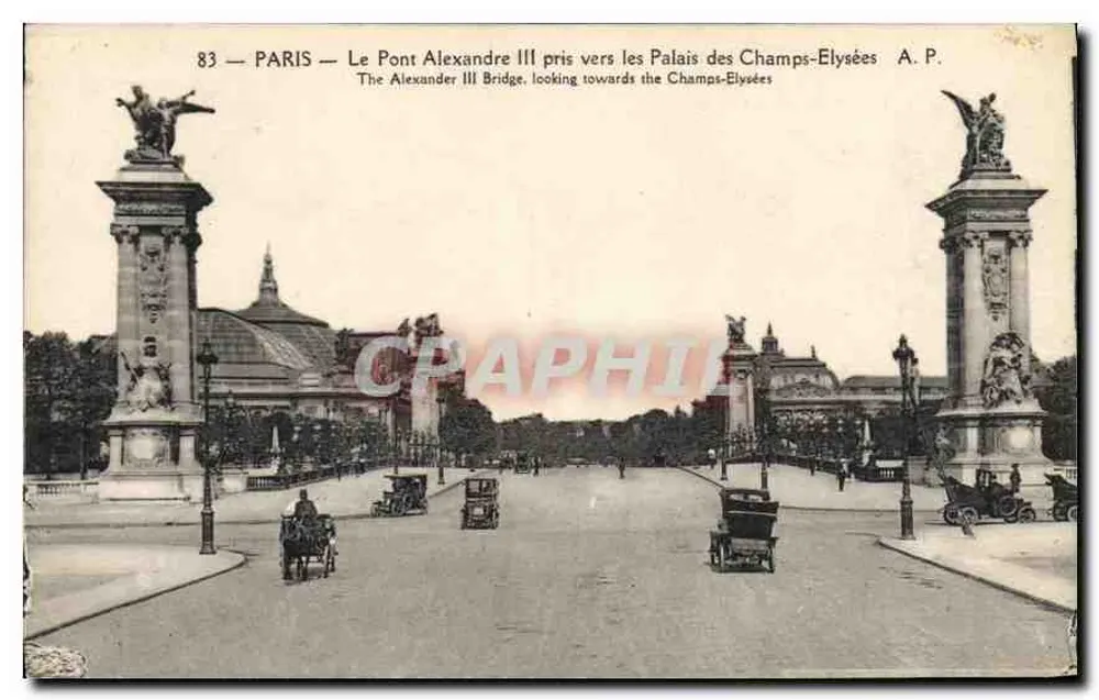 Paris — Ansicht des Pont Alexandre III in Richtung Palais des Champs-Élysées — A. P. - Vorderseite