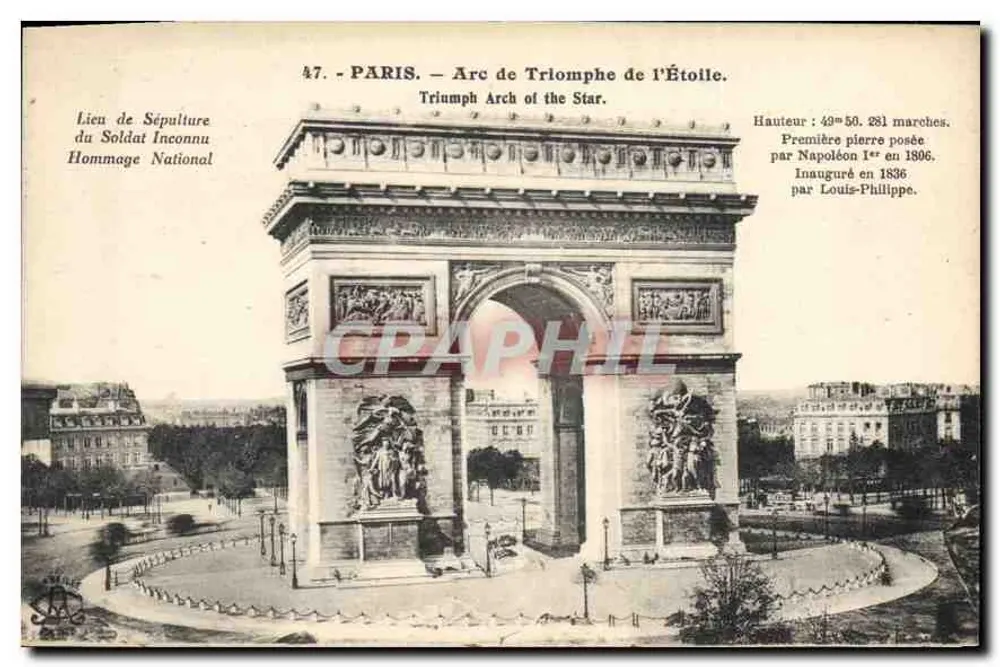 Paris — Arco do Triunfo da Estrela — Bilhete postal antigo n°47 - Frente