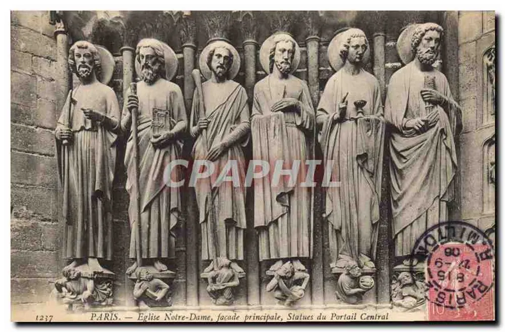 Paris — Kirche Notre-Dame, Hauptfassade, Statuen des Zentralportals — 1237 - Vorderseite