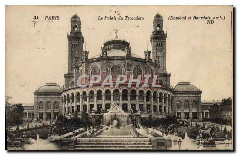 Paris — O Palácio do Trocadéro — Davloud e Bourdais, arquiteto - Frente