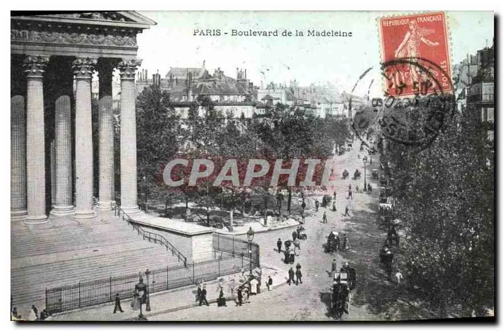 PARIS - Boulevard de la Madeleine — vista com colunata — editor desconhecido - Frente