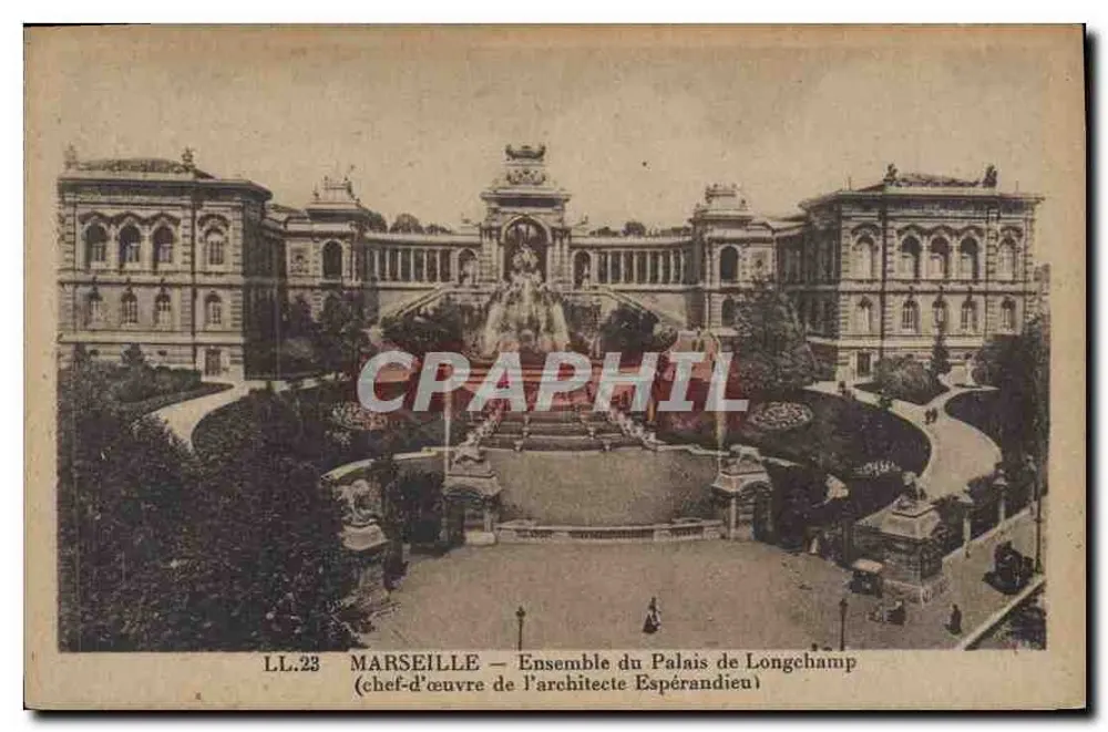 Marseille — Conjunto do Palácio de Longchamp (obra-prima do arquiteto Espérandieu) - Frente