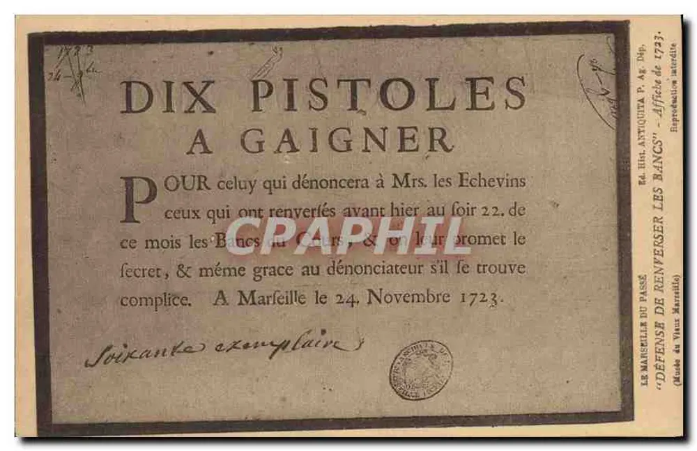 1723 के एफफिचे — बैंकों के उल्टा करने के विरोध में — प्रकाशक H. Hig. Antiquita P. Ag. D46 - आगे